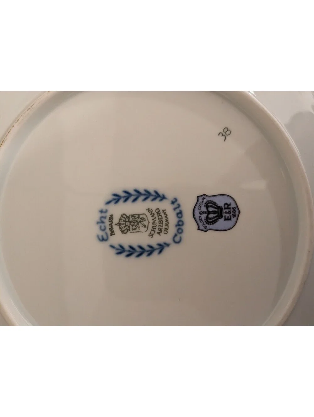 Vintage Bavaria Germany Porcelain Plate Marchand de Sabots Cobalt Blue&Gold Trim
